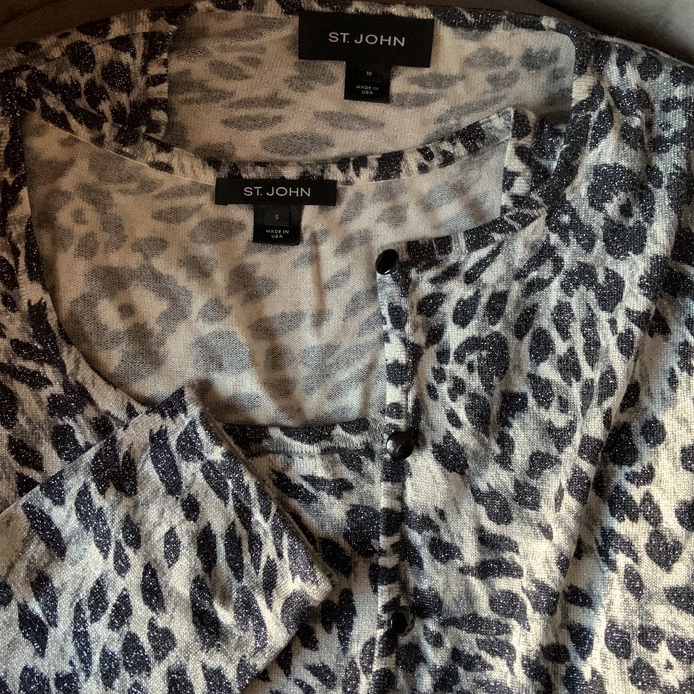 St. John Two Piece Leopard Sweater Set